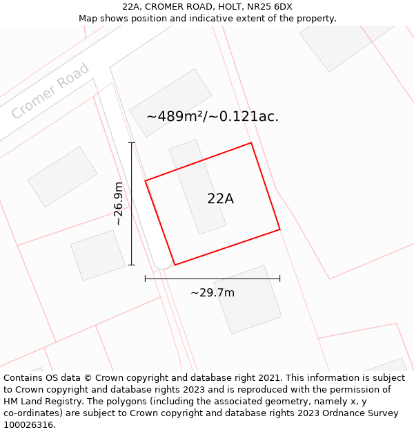 22A, CROMER ROAD, HOLT, NR25 6DX: Plot and title map