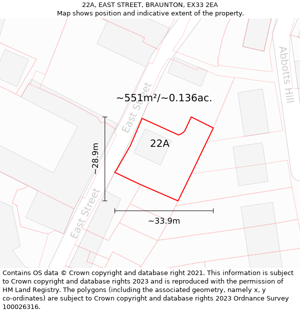 22A, EAST STREET, BRAUNTON, EX33 2EA: Plot and title map