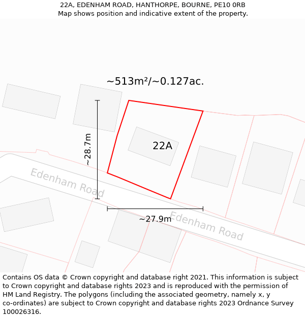 22A, EDENHAM ROAD, HANTHORPE, BOURNE, PE10 0RB: Plot and title map