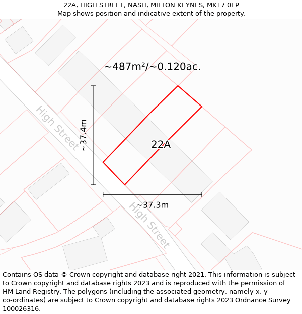 22A, HIGH STREET, NASH, MILTON KEYNES, MK17 0EP: Plot and title map