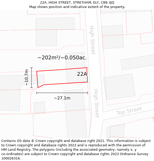 22A, HIGH STREET, STRETHAM, ELY, CB6 3JQ: Plot and title map