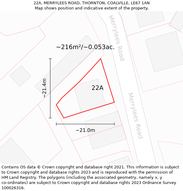 22A, MERRYLEES ROAD, THORNTON, COALVILLE, LE67 1AN: Plot and title map