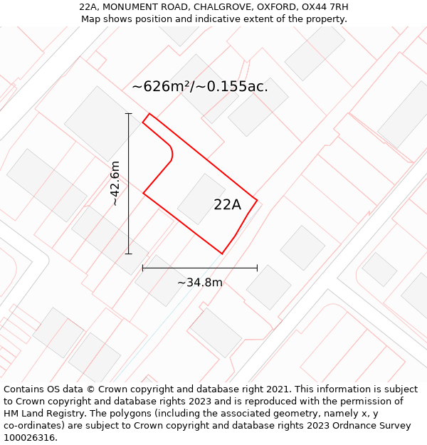 22A, MONUMENT ROAD, CHALGROVE, OXFORD, OX44 7RH: Plot and title map