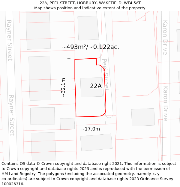 22A, PEEL STREET, HORBURY, WAKEFIELD, WF4 5AT: Plot and title map