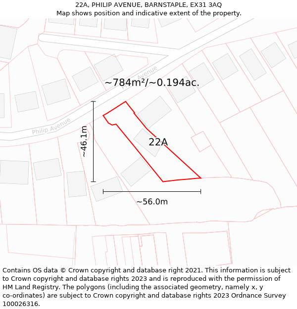 22A, PHILIP AVENUE, BARNSTAPLE, EX31 3AQ: Plot and title map