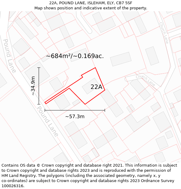 22A, POUND LANE, ISLEHAM, ELY, CB7 5SF: Plot and title map