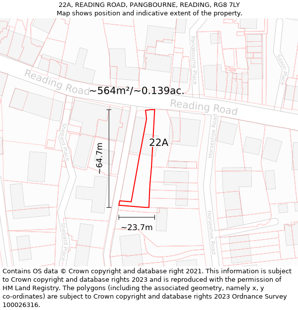 22A, READING ROAD, PANGBOURNE, READING, RG8 7LY: Plot and title map