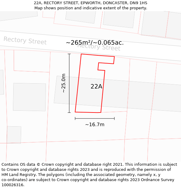 22A, RECTORY STREET, EPWORTH, DONCASTER, DN9 1HS: Plot and title map