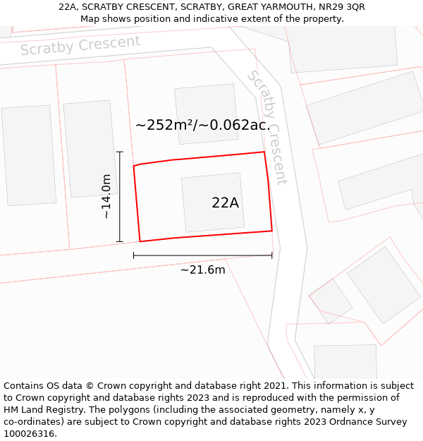 22A, SCRATBY CRESCENT, SCRATBY, GREAT YARMOUTH, NR29 3QR: Plot and title map