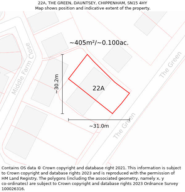 22A, THE GREEN, DAUNTSEY, CHIPPENHAM, SN15 4HY: Plot and title map