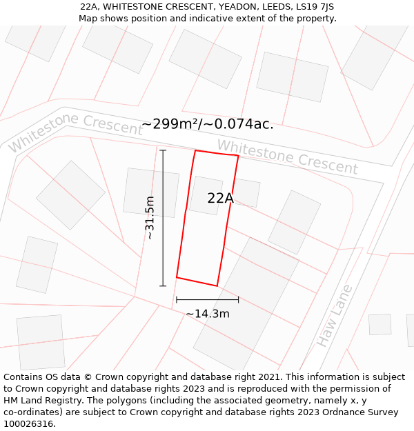 22A, WHITESTONE CRESCENT, YEADON, LEEDS, LS19 7JS: Plot and title map