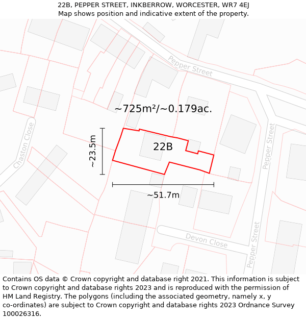 22B, PEPPER STREET, INKBERROW, WORCESTER, WR7 4EJ: Plot and title map