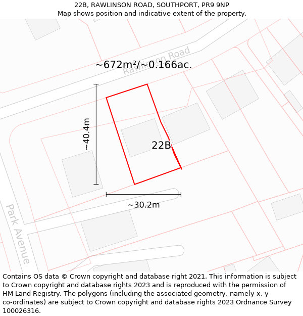 22B, RAWLINSON ROAD, SOUTHPORT, PR9 9NP: Plot and title map