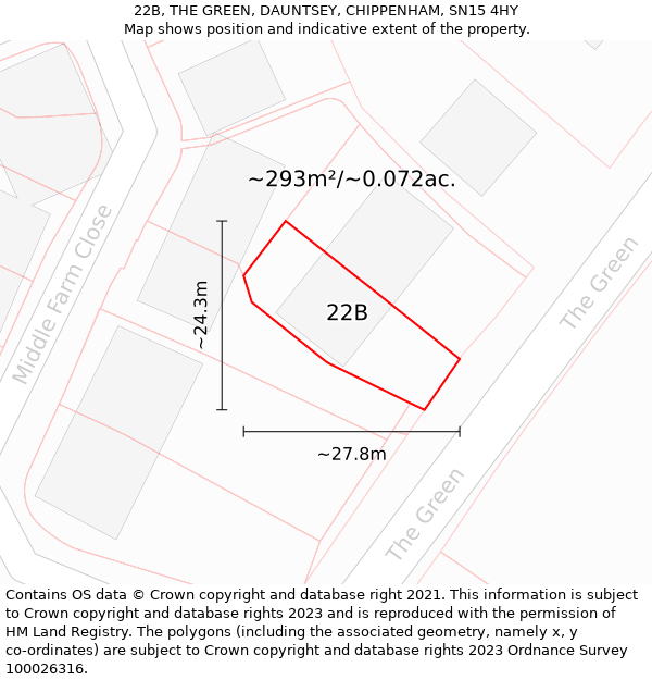 22B, THE GREEN, DAUNTSEY, CHIPPENHAM, SN15 4HY: Plot and title map