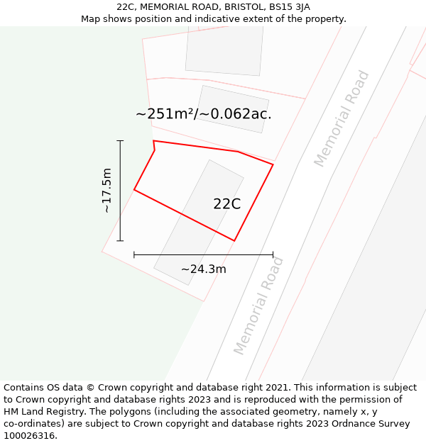 22C, MEMORIAL ROAD, BRISTOL, BS15 3JA: Plot and title map