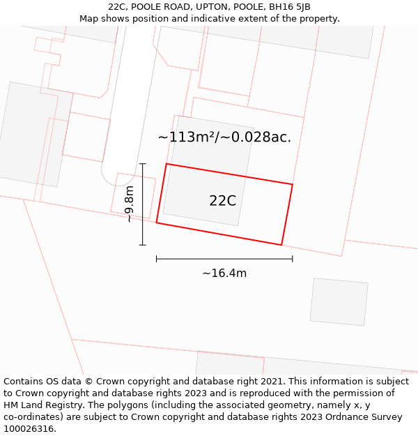 22C, POOLE ROAD, UPTON, POOLE, BH16 5JB: Plot and title map