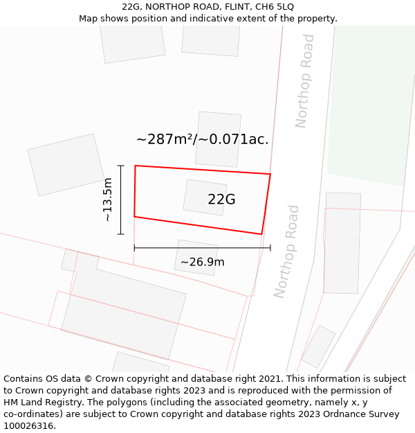 22G, NORTHOP ROAD, FLINT, CH6 5LQ: Plot and title map