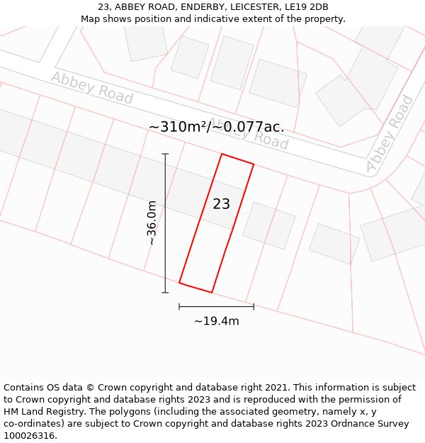 23, ABBEY ROAD, ENDERBY, LEICESTER, LE19 2DB: Plot and title map
