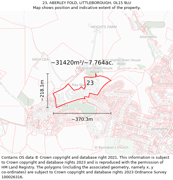 23, ABERLEY FOLD, LITTLEBOROUGH, OL15 9LU: Plot and title map