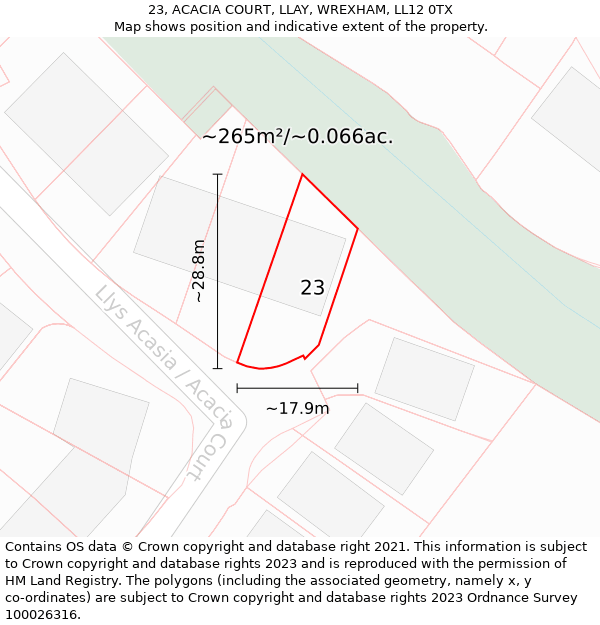 23, ACACIA COURT, LLAY, WREXHAM, LL12 0TX: Plot and title map