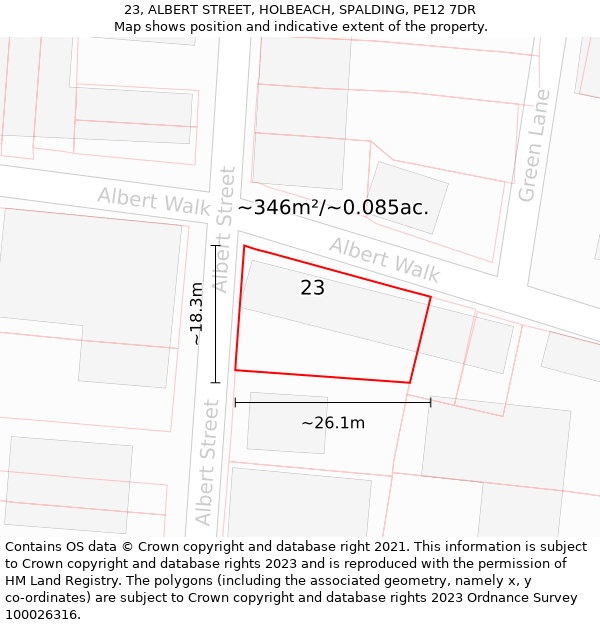 23, ALBERT STREET, HOLBEACH, SPALDING, PE12 7DR: Plot and title map