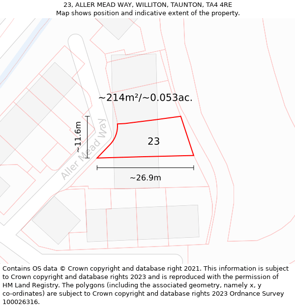 23, ALLER MEAD WAY, WILLITON, TAUNTON, TA4 4RE: Plot and title map