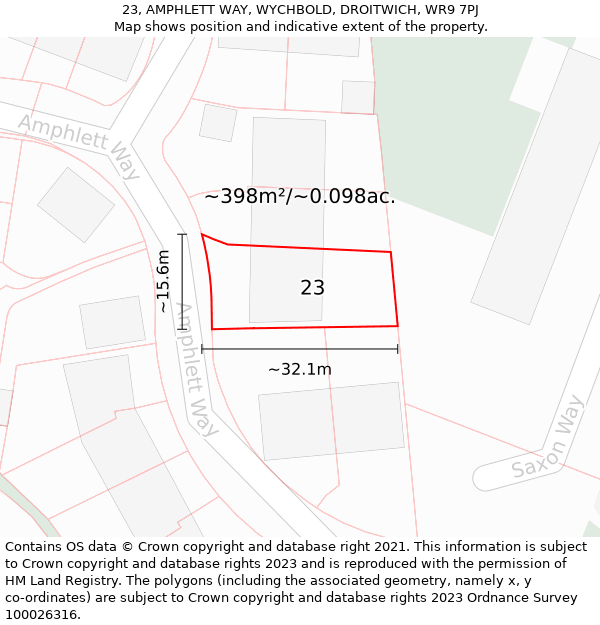 23, AMPHLETT WAY, WYCHBOLD, DROITWICH, WR9 7PJ: Plot and title map