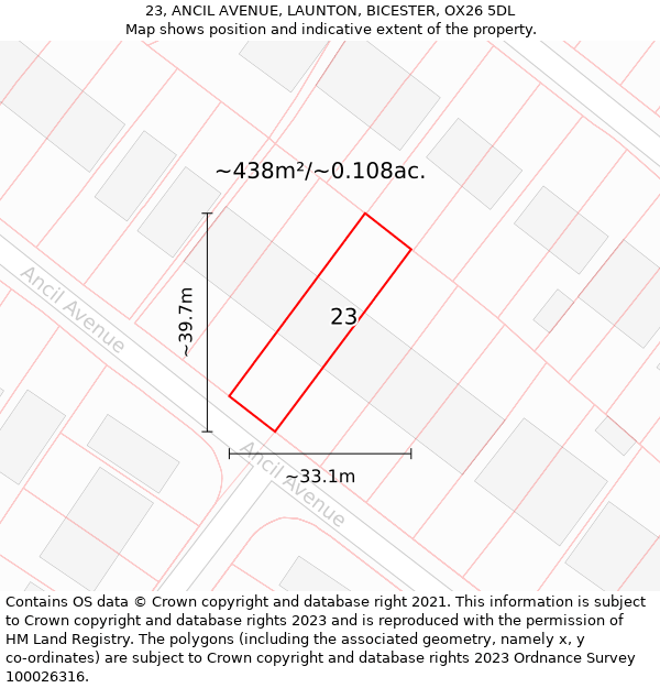 23, ANCIL AVENUE, LAUNTON, BICESTER, OX26 5DL: Plot and title map