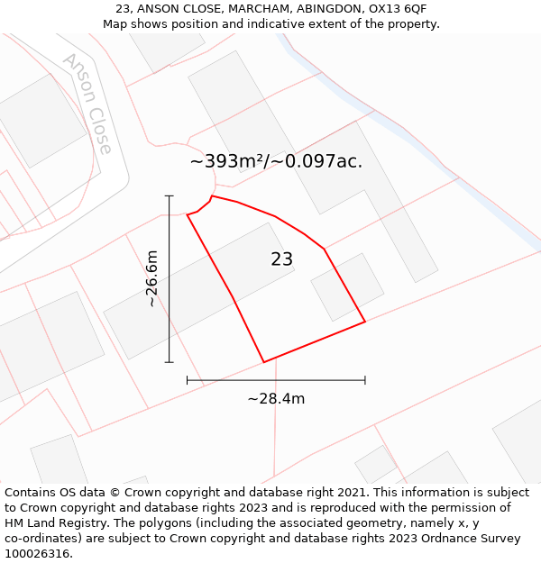 23, ANSON CLOSE, MARCHAM, ABINGDON, OX13 6QF: Plot and title map