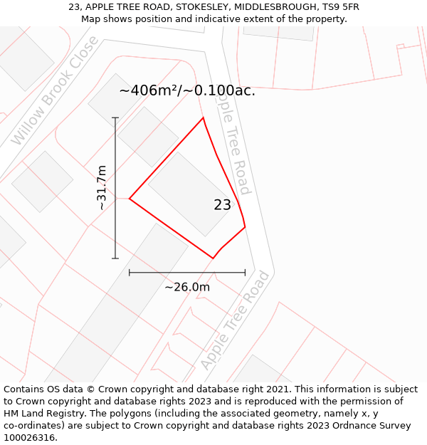 23, APPLE TREE ROAD, STOKESLEY, MIDDLESBROUGH, TS9 5FR: Plot and title map