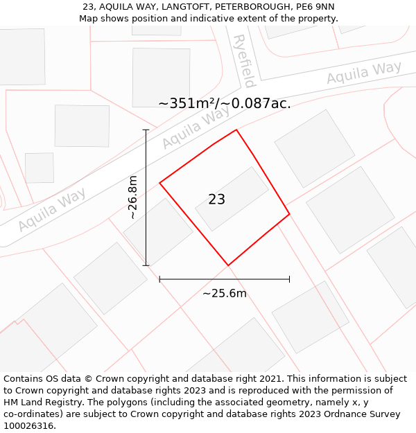 23, AQUILA WAY, LANGTOFT, PETERBOROUGH, PE6 9NN: Plot and title map