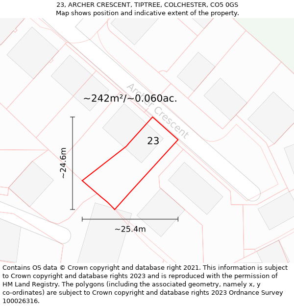 23, ARCHER CRESCENT, TIPTREE, COLCHESTER, CO5 0GS: Plot and title map