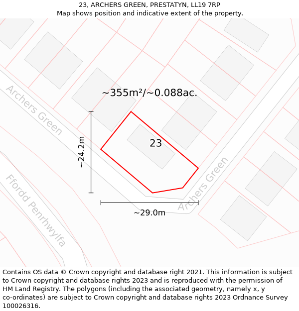 23, ARCHERS GREEN, PRESTATYN, LL19 7RP: Plot and title map