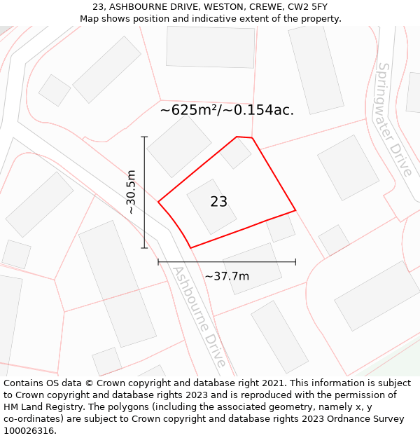 23, ASHBOURNE DRIVE, WESTON, CREWE, CW2 5FY: Plot and title map