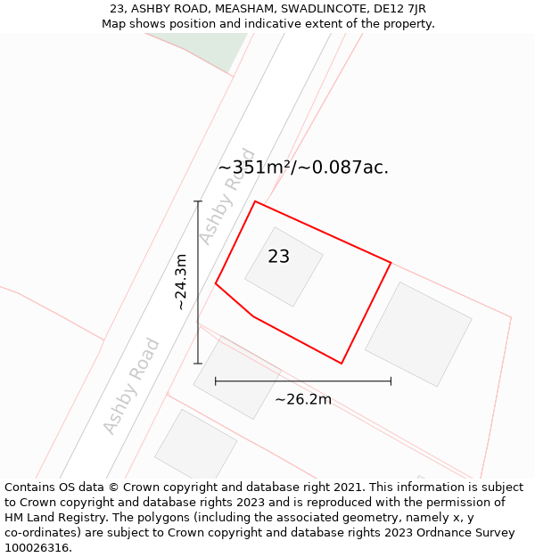 23, ASHBY ROAD, MEASHAM, SWADLINCOTE, DE12 7JR: Plot and title map