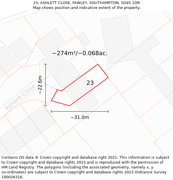 23, ASHLETT CLOSE, FAWLEY, SOUTHAMPTON, SO45 1DR: Plot and title map