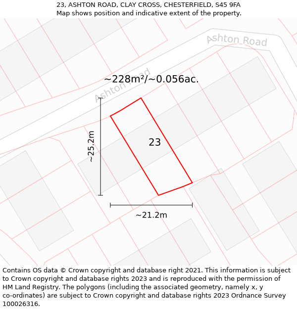 23, ASHTON ROAD, CLAY CROSS, CHESTERFIELD, S45 9FA: Plot and title map