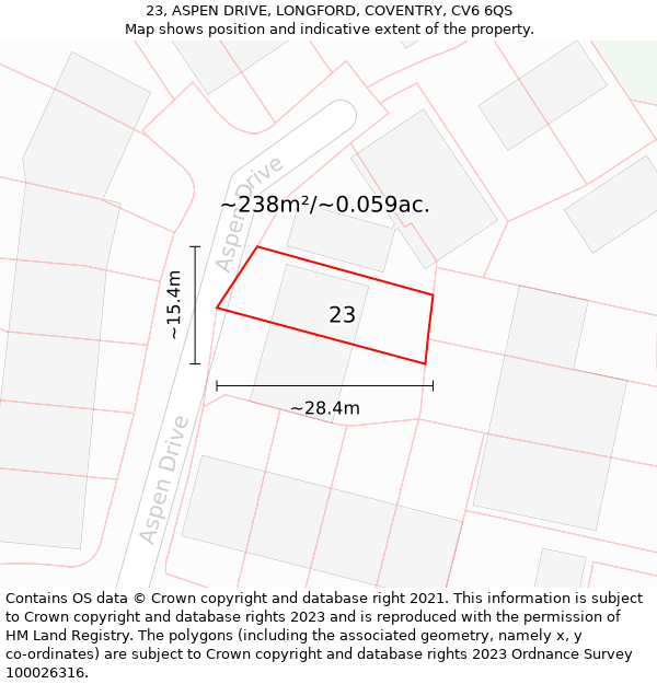 23, ASPEN DRIVE, LONGFORD, COVENTRY, CV6 6QS: Plot and title map