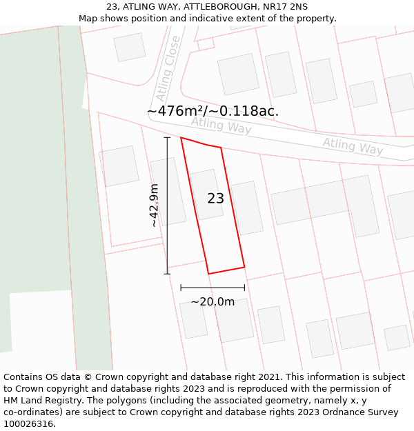 23, ATLING WAY, ATTLEBOROUGH, NR17 2NS: Plot and title map