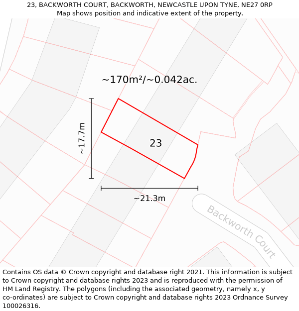 23, BACKWORTH COURT, BACKWORTH, NEWCASTLE UPON TYNE, NE27 0RP: Plot and title map
