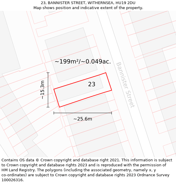 23, BANNISTER STREET, WITHERNSEA, HU19 2DU: Plot and title map