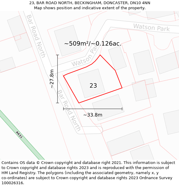23, BAR ROAD NORTH, BECKINGHAM, DONCASTER, DN10 4NN: Plot and title map
