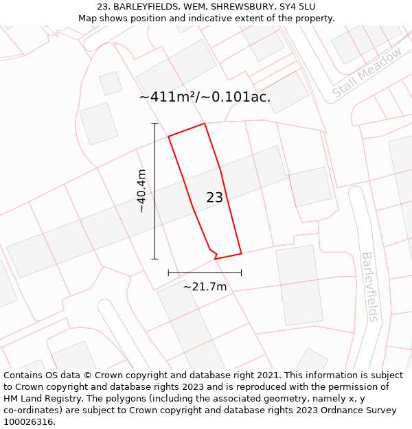 23, BARLEYFIELDS, WEM, SHREWSBURY, SY4 5LU: Plot and title map