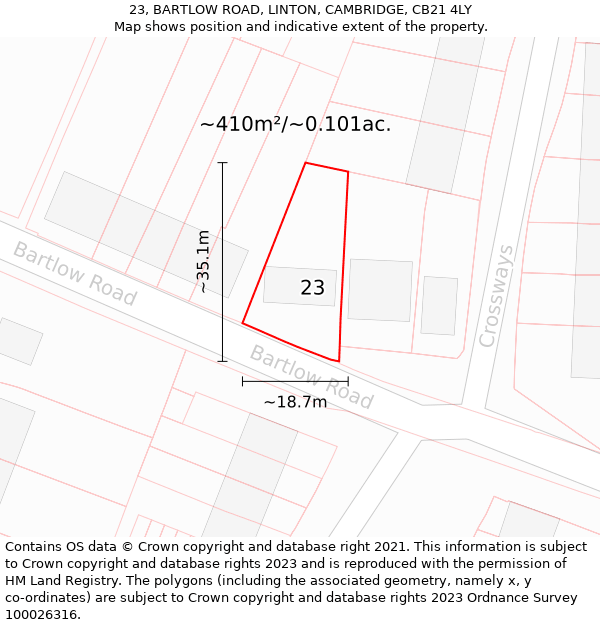 23, BARTLOW ROAD, LINTON, CAMBRIDGE, CB21 4LY: Plot and title map