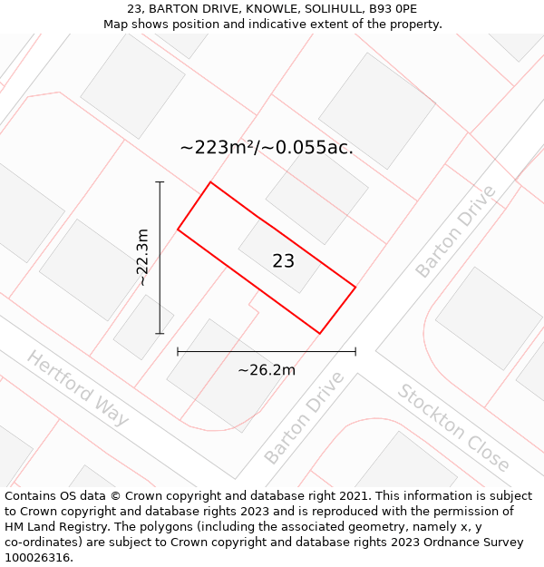 23, BARTON DRIVE, KNOWLE, SOLIHULL, B93 0PE: Plot and title map