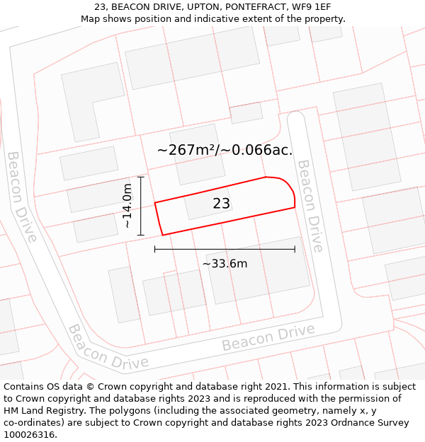 23, BEACON DRIVE, UPTON, PONTEFRACT, WF9 1EF: Plot and title map