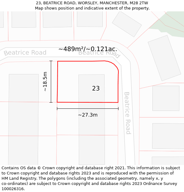 23, BEATRICE ROAD, WORSLEY, MANCHESTER, M28 2TW: Plot and title map