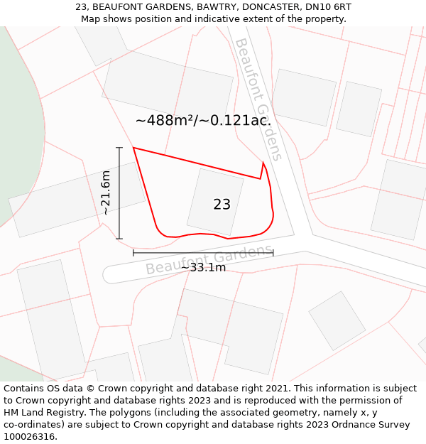 23, BEAUFONT GARDENS, BAWTRY, DONCASTER, DN10 6RT: Plot and title map