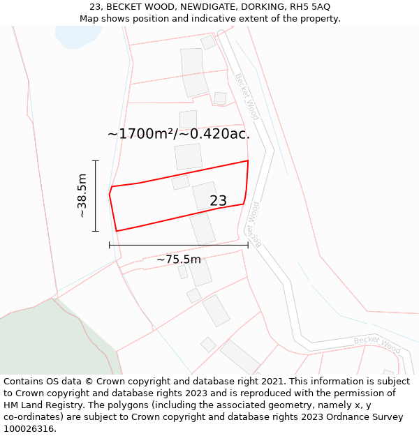 23, BECKET WOOD, NEWDIGATE, DORKING, RH5 5AQ: Plot and title map