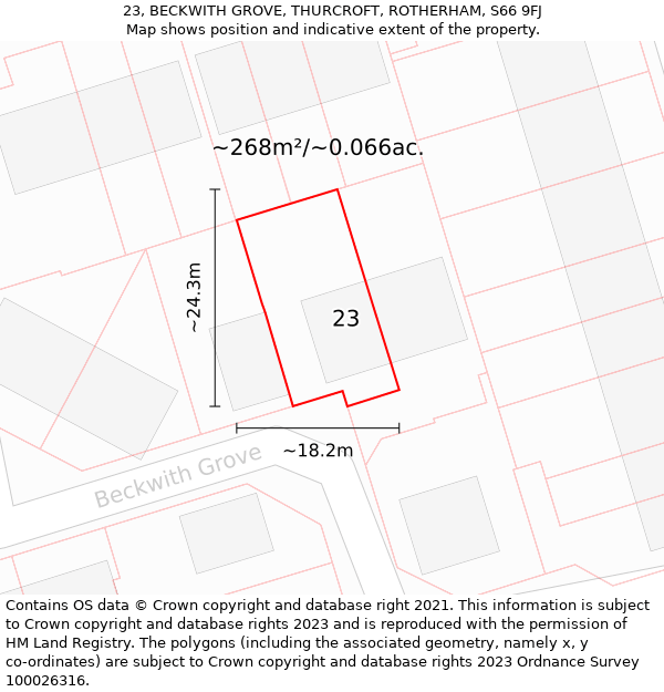 23, BECKWITH GROVE, THURCROFT, ROTHERHAM, S66 9FJ: Plot and title map